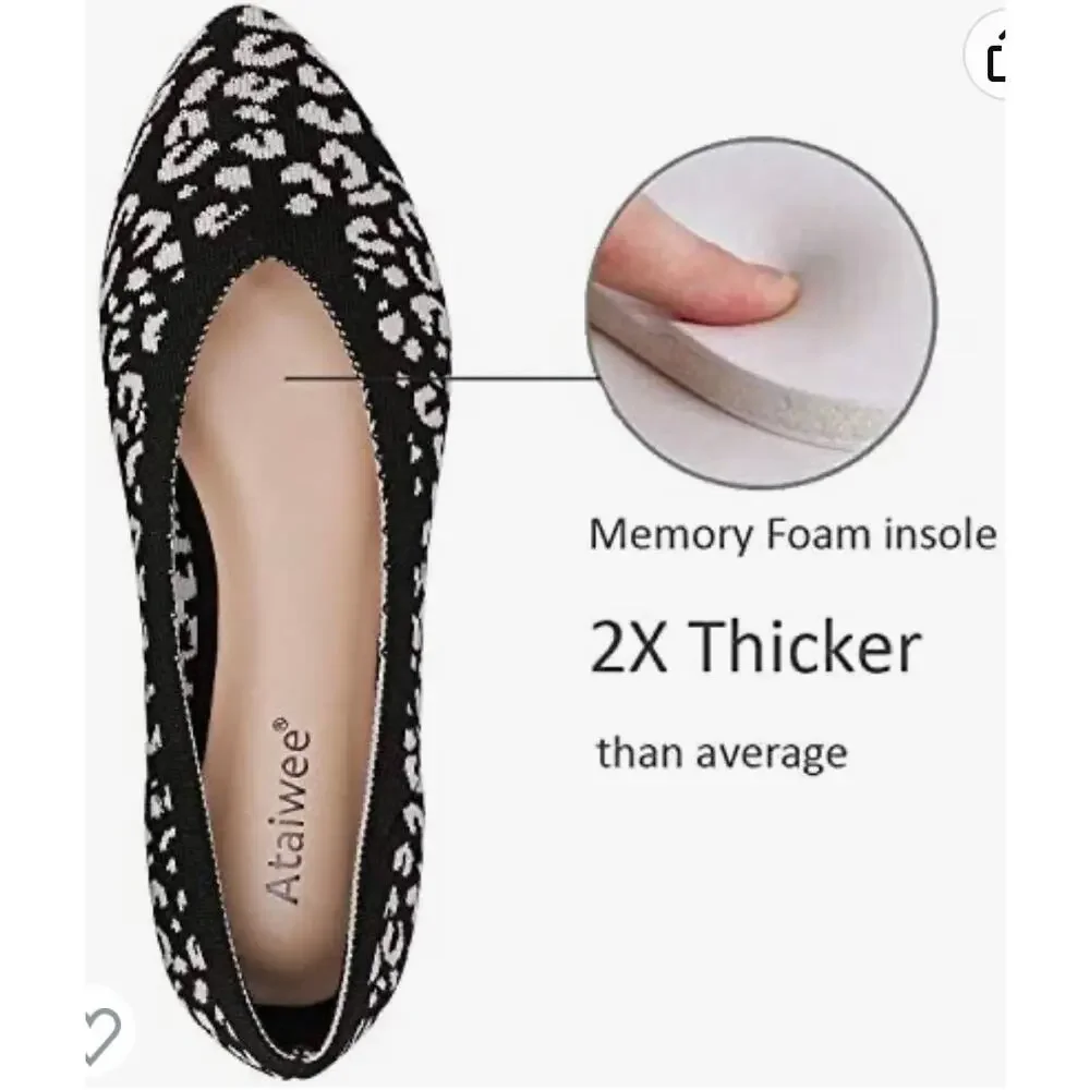 Ataiwee Shoes Leopard Black White 11 Ballet Flats New
